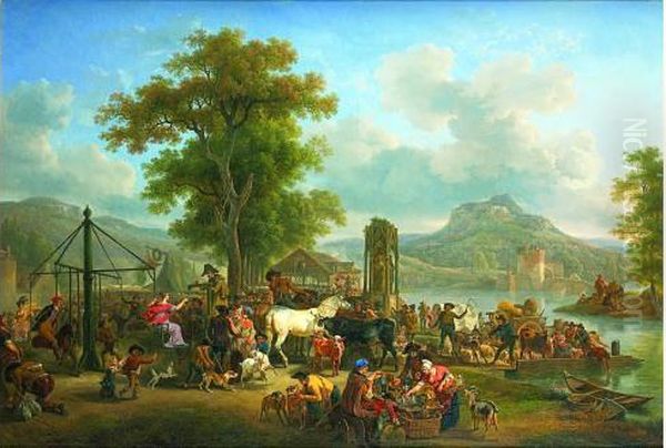 Le Marche Aux Chevaux Oil Painting by Jean Louis (Marnette) De Marne