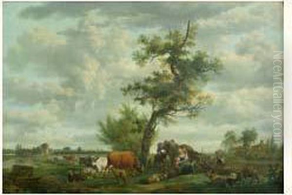 Bergers Dans Un Paysage Oil Painting by Jean Louis (Marnette) De Marne