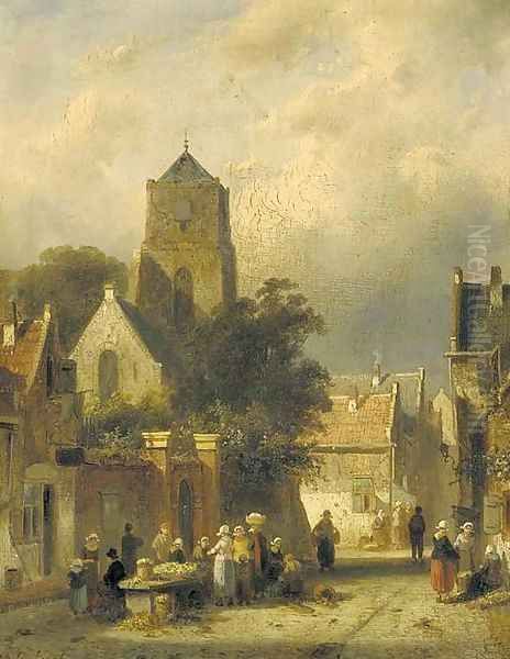 Dutch street scene Oil Painting by Charles Henri Leickert