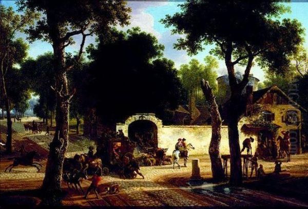 On A Country Road Oil Painting by Jean Louis (Marnette) De Marne