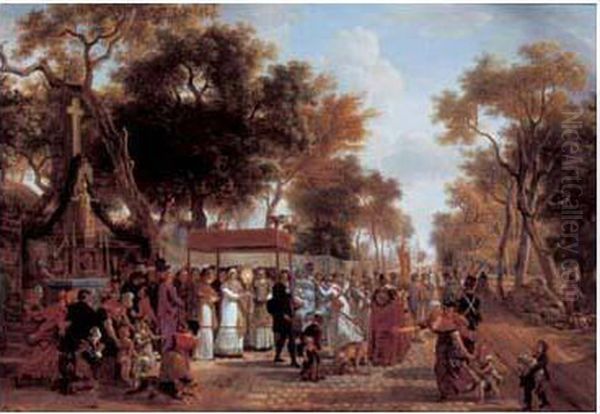 Scene De Procession De La Fete Dieu. 1804. Oil Painting by Jean Louis (Marnette) De Marne