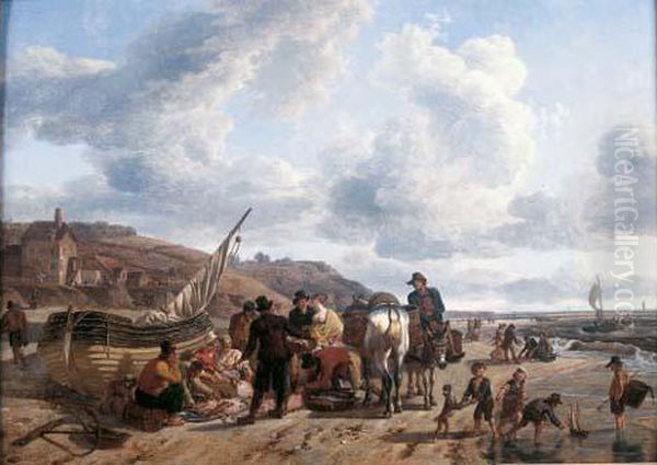 Le Retour De La Peche Oil Painting by Jean Louis (Marnette) De Marne