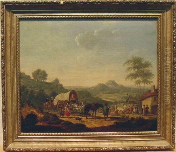 Travelers Halting At An Inn Oil Painting by Jean Louis (Marnette) De Marne