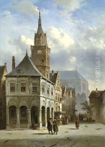 The old townhall, Amsterdam Oil Painting by Charles Henri Leickert