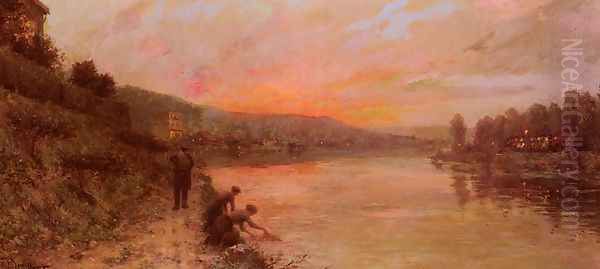 Soleil Levant Sur La Seine (Sunrise on the Seine) Oil Painting by Jaques L'Huillier