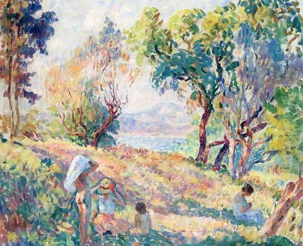 Girls in a Landscape near St. Tropez Oil Painting by Henri Lebasque