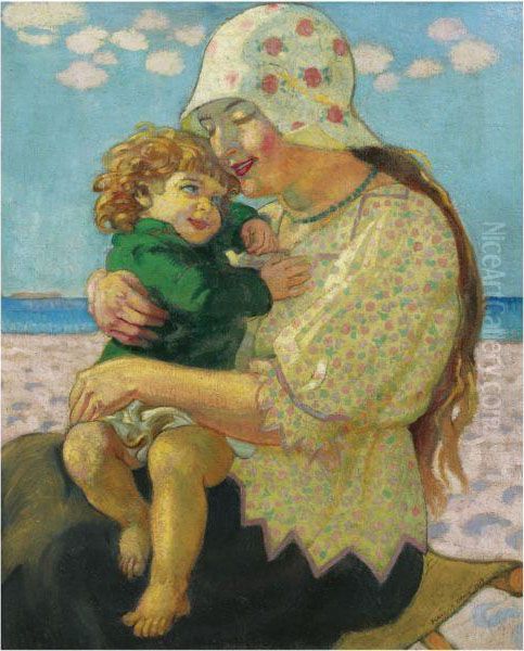 La Grande Soeur Anne-marie Et Francois Sur La Plage Oil Painting by Maurice Denis