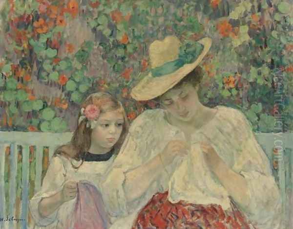 La Lecons de Couture Oil Painting by Henri Lebasque