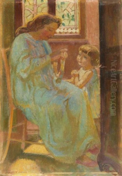 Petite Maternite (perros 14) Ou Dominique Et Sa Mere Devant Le Vitrail A Silencio Oil Painting by Maurice Denis