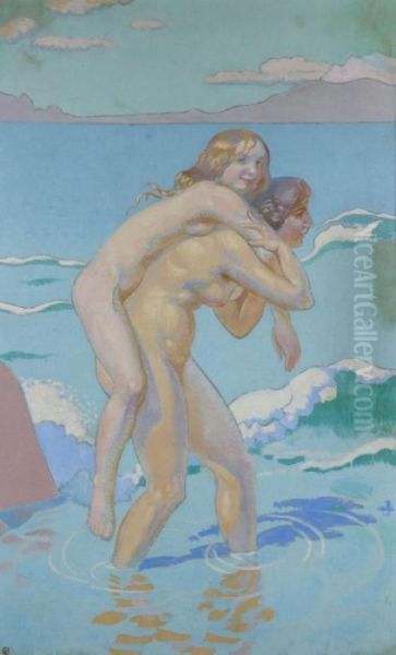 Jeux De Nausicaa: Femme Portant Sa Compagne Oil Painting by Maurice Denis