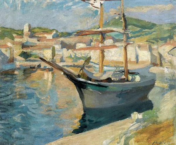 Hafenpartie Mit Segelboot In Sudlicher Stadt. Oil Painting by Maurice Denis