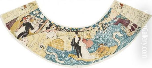 Au Pont Du Nord, Un Bal Etait Donne (etude Pour Un Abat-jour) Oil Painting by Maurice Denis