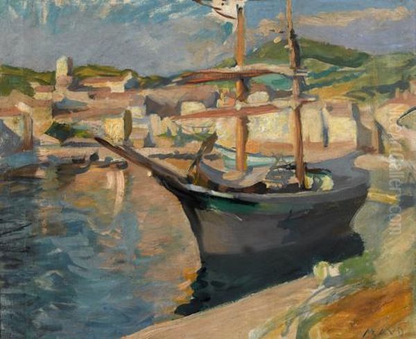 Hafenpartie Mit Segelboot In Sudlicher Stadt Oil Painting by Maurice Denis