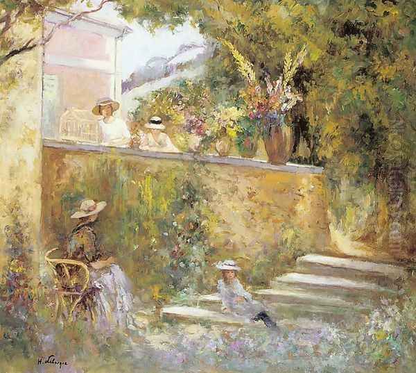 Nono and Marthe in the Garden with Madame Lebasque Oil Painting by Henri Lebasque