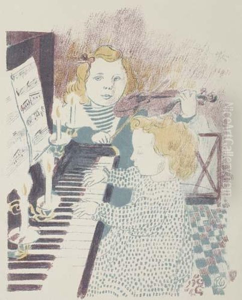 Au Piano, Frontispice Des Concerts Du Petit Frere Et De La Petite S?ur Oil Painting by Maurice Denis