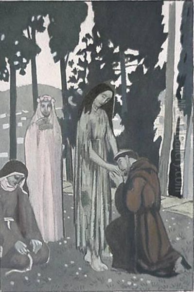 St. Francis And Pilgrims In The Woods Oil Painting by Maurice Denis