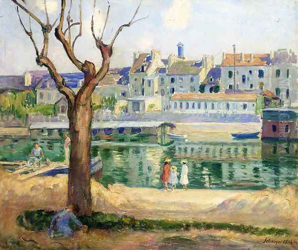 Lagny, View of the Quai de Pamponne Oil Painting by Henri Lebasque