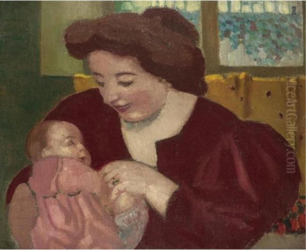 Maternite, Anne-marie Et Marthe A La Bague Ovale Oil Painting by Maurice Denis