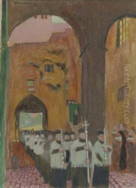 Procession Aux Quattro Coronali, Rome Oil Painting by Maurice Denis