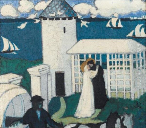 Visitation En Bleu Or Visitation Au Colombier Oil Painting by Maurice Denis