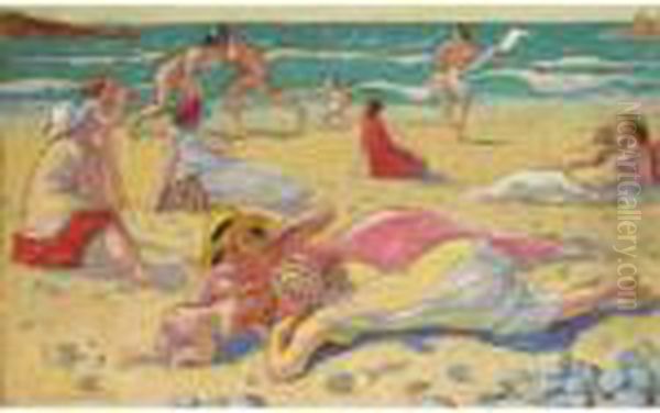 Jeux Sur Le Sable Or Plage Aux Lutteurs Oil Painting by Maurice Denis