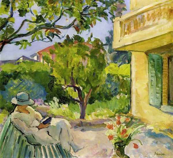 Le Cannet, Madame Lebasque Reading in the Garden Oil Painting by Henri Lebasque