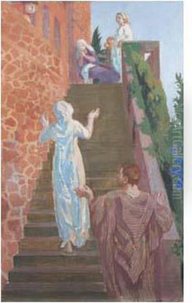 Visitation Dans L'escalier Silencio, 1921 Oil Painting by Maurice Denis