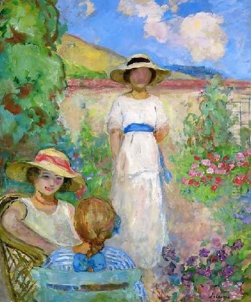 Les Andelys, Three Girls in a Garden Oil Painting by Henri Lebasque