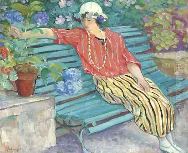 Jeune femme aux hortensias Oil Painting by Henri Lebasque