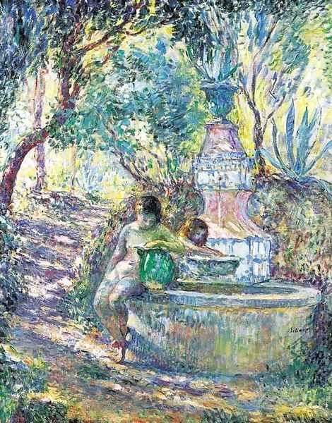 Saint-Tropez, deux jeunes filles a la fontaine Oil Painting by Henri Lebasque