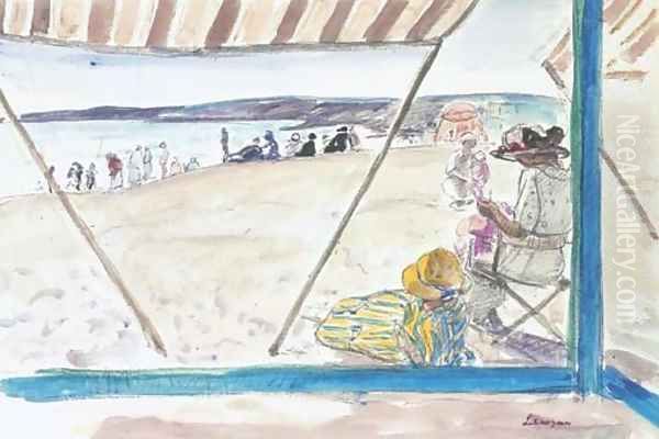 La Pointe St Gildas, scene de plage Oil Painting by Henri Lebasque