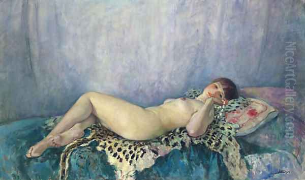 Nu a la peau de leopard Oil Painting by Henri Lebasque