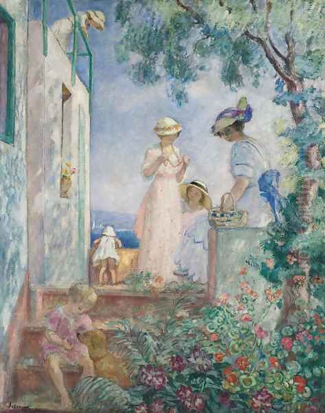 Jeunes filles sur une terrasse. Sainte-Maxime Oil Painting by Henri Lebasque