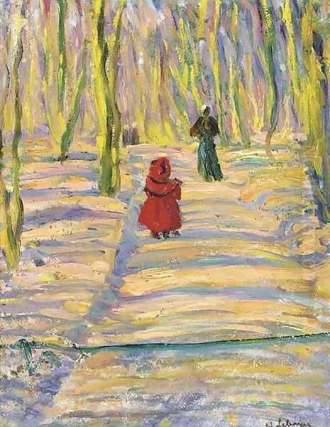 Madame Lebasque et sa fille Martha au promenade, Montevrain Oil Painting by Henri Lebasque