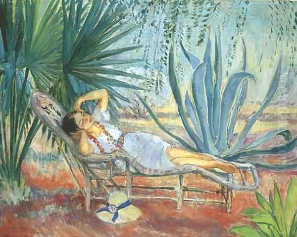 St. Tropez, Marthe assoupie dans une chaise longue Oil Painting by Henri Lebasque