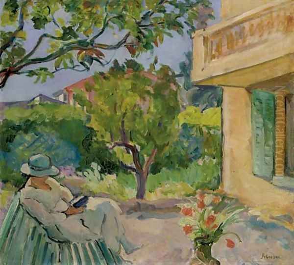 Le Cannet, Madame Lebasque lisant dans un jardin Oil Painting by Henri Lebasque