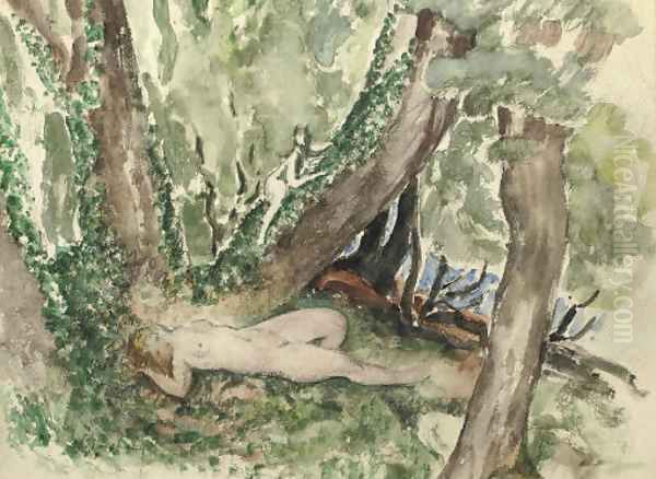 Nude in a forest with satyr Oil Painting by Henri Lebasque