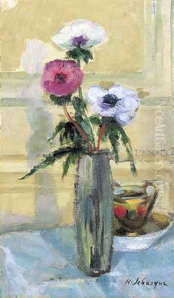 Bouquet d'anemones et tasse Oil Painting by Henri Lebasque