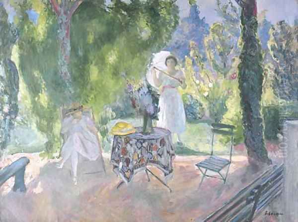 Deux femmes dans un jardin en ete Oil Painting by Henri Lebasque