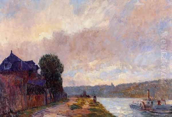 Tugboat on the Seine Downstream from Rouen Oil Painting by Albert Lebourg