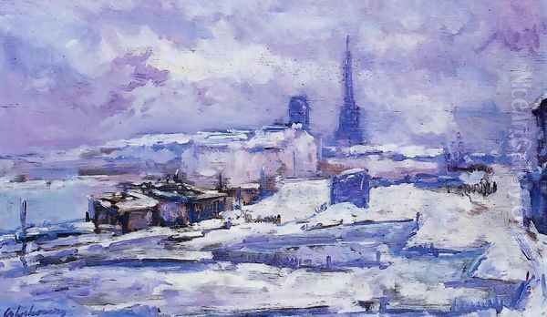 Rouen, Snow Effect Oil Painting by Albert Lebourg