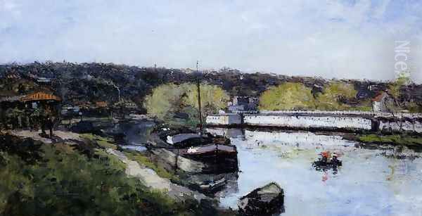 Barge on the Seine at Basd-Meudon Oil Painting by Albert Lebourg