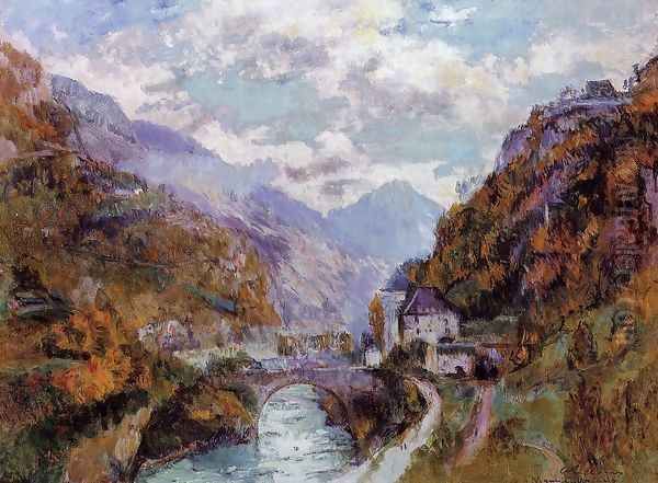 The Rhone at Saint-Maurice, Valais Oil Painting by Albert Lebourg