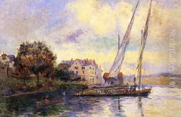 The Banks of Lake Geneva, St. Gingolph Oil Painting by Albert Lebourg