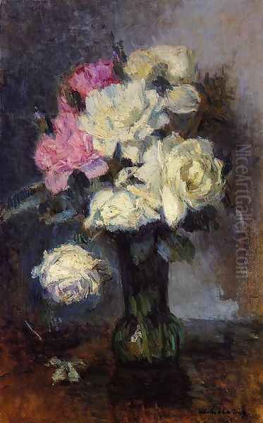 Bouquet of Roses in a Vase Oil Painting by Albert Lebourg