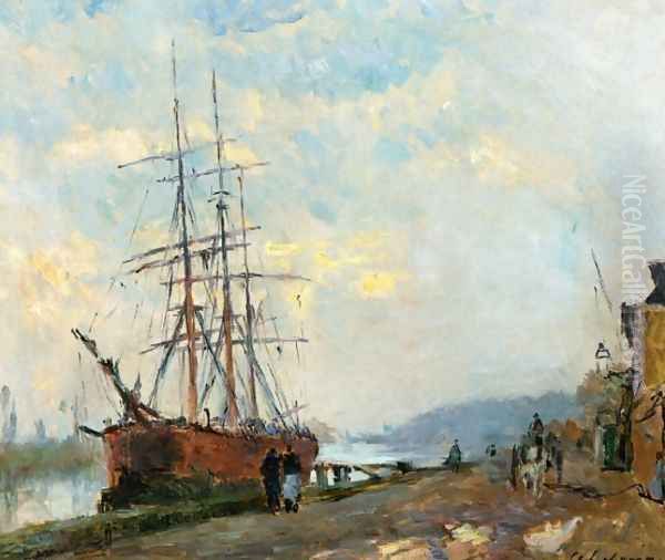 Dieppedalle, Three Master at Quay Oil Painting by Albert Lebourg