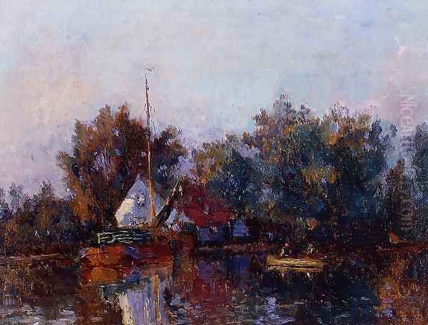 Canal in Holland near Rotterdam Oil Painting by Albert Lebourg