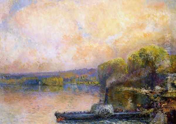 Ferry on the Bouille Oil Painting by Albert Lebourg