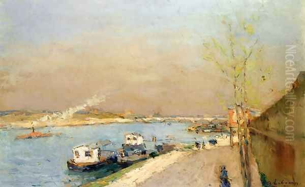 Quay on the Seine, Spring Morning Oil Painting by Albert Lebourg