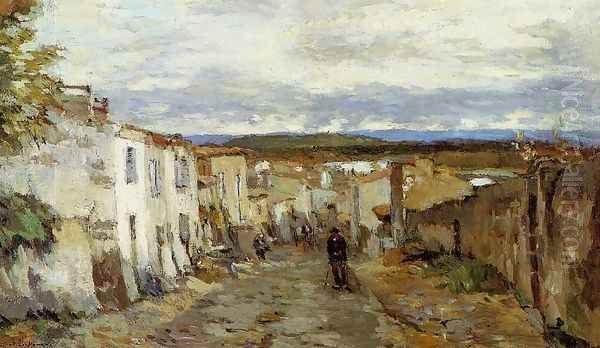 Street in Pont du Chateau Oil Painting by Albert Lebourg